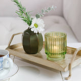 Ribbed Green Glass Votive Candle Holder Set of 6