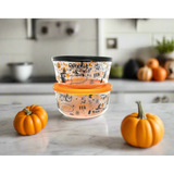 Halloween 4 Piece Set (4 Cup / 32Oz) Round Glass Storage Containers With Lids