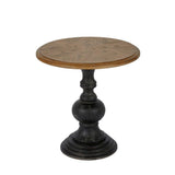 Hand Carved Base Reclaimed Round Accent Table, Black
