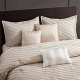 7-pcs Diagonal Stripes Raised Jacquard Comforter Set, Beige
