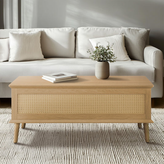 Rattan Lift-Top Mid-Century Storage Coffee Table