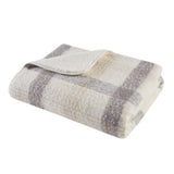 Plaid Faux Mohair Sherpa Soft Throw Blanket 50x60", Ivory