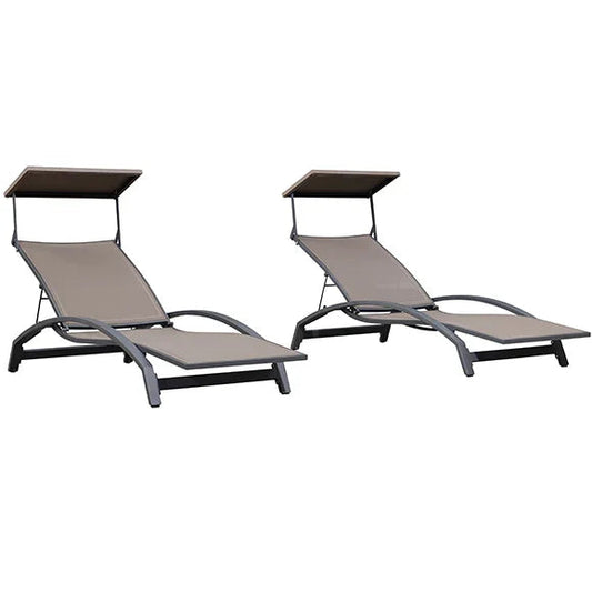 PURPLE LEAF Patio Lounge Chair with Canopy Shade Outdoor Chaise Lounge Chair Set of 2 for Lawn Poolside Backyard Sunbathing Tanning Chairs with Arm