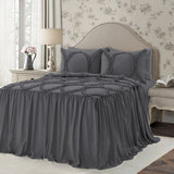 400TC Cotton Sateen Solid Textured Ruffle Bedspread Set