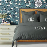Monogram Dark Grey 400TC Cotton Small Scallop Embroidery Duvet Cover Set
