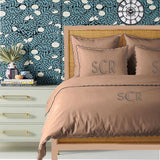 Monogram Taupe 400TC Cotton Small Scallop Embroidery Duvet Cover Set