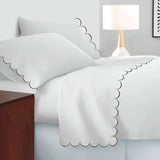 Allena 400TC Cotton Scallop Embroidery Sateen Solid Sheet Set