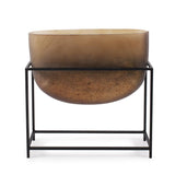 Bronze Euler Wide Mouth Vase with Black Iron Stand- Short