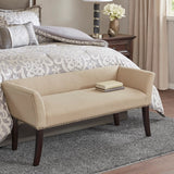 49.5" Upholstered Bench with Back & Wood Legs, Tan