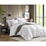 Grid Textured Soft Washed Pleated Comforter Set, White