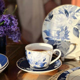Mizuki Blue Porcelain Teacup & Saucer Set of 4
