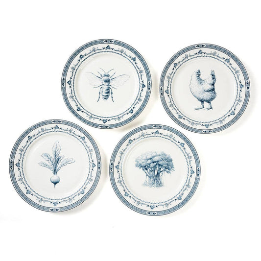 Blue Stallion Farm Blue White Dinner Plates Set of 4