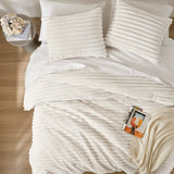 300GSM Fluffy Ribbed Plush Comforter Set,Ivory