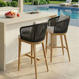 PURPLE LEAF Outdoor Bar Stools Patio Modern Aluminum Rattan High Back & Arms Bar Chairs with Removable Cushions and Pillows for Outdoor or Indoor