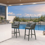 PURPLE LEAF Outdoor Bar Stools Patio Modern Aluminum Rattan High Back & Arms Bar Chairs with Removable Cushions and Pillows for Outdoor or Indoor