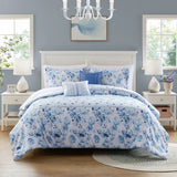 Dreamy Vintage Floral Striped Comforter Set, Blue