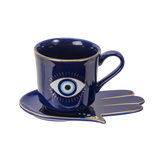Blue Evil Eye Porcelain Tea Cup & Saucer, 7 oz