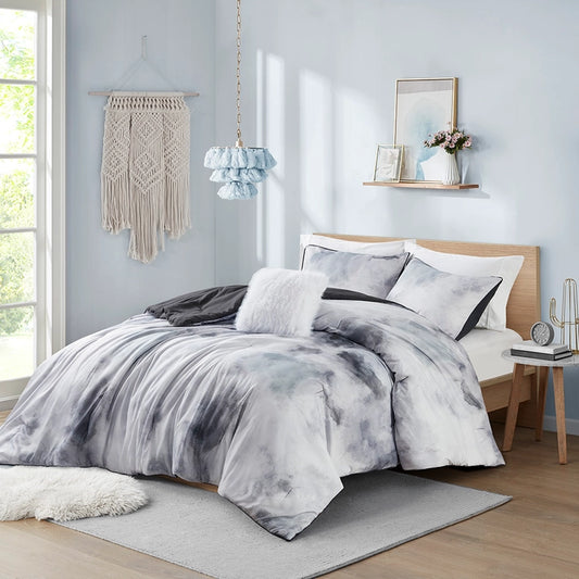 Watercolor Tie Dye Printed Comforter Set, Charcoal