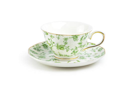 Greeny Garden 7oz Porcelain Tea Cup & Saucer Set