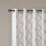 Fretwork Print Grommet Top Window Curtain Panel, Ivory/Grey