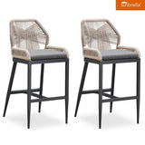 PURPLE LEAF Patio Sunbrella Bar Stools Set of 2 Rattan Bar Aluminum Bar Stool Outdoor Barstools with Back and Cushion for Garden Kitchen Island