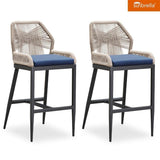 PURPLE LEAF Patio Sunbrella Bar Stools Set of 2 Rattan Bar Aluminum Bar Stool Outdoor Barstools with Back and Cushion for Garden Kitchen Island