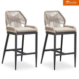 PURPLE LEAF Patio Sunbrella Bar Stools Set of 2 Rattan Bar Aluminum Bar Stool Outdoor Barstools with Back and Cushion for Garden Kitchen Island