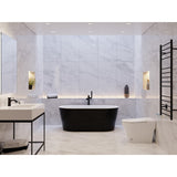 Chand Series 59 in. x 30 in. Flat Bottom Acrylic Freestanding Soaking Bathtub with Center Drain in Glossy Black