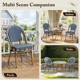 PURPLE LEAF French Bistro Chair Set of 2 Outdoor French Aluminium Frame Woven Rattan Back Dining Chair for Kitchen Bistros Cafe