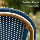PURPLE LEAF French Bistro Chair Set of 2 Outdoor French Aluminium Frame Woven Rattan Back Dining Chair for Kitchen Bistros Cafe