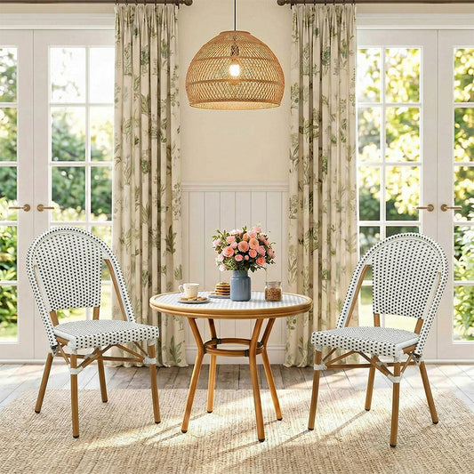 PURPLE LEAF French Bistro Chair Set of 2 Outdoor French Aluminium Frame Woven Rattan Back Dining Chair for Kitchen Bistros Cafe
