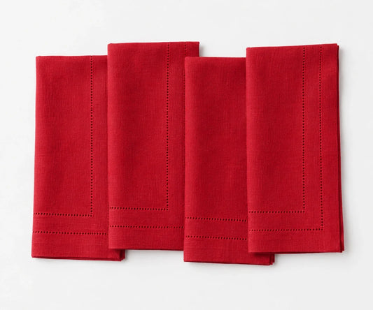 Red Double Hemstitch Linen Napkins