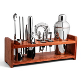 14 Pc Cocktail Shaker Set with Wood Stand