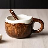 Coconut Shape Ceramic Coffee Mug with Spoon