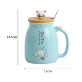 Cute Cat Ceramic Mug with Lid & Spoon Set