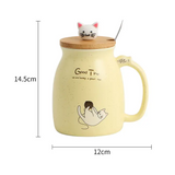 Cute Cat Ceramic Mug with Lid & Spoon Set