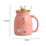 Cute Cat Ceramic Mug with Lid & Spoon Set