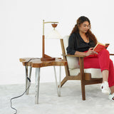 Dreamlight Table Lamp, Brown Solid Wood Base with Elegant Cone Linen Shade