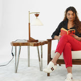 Dreamlight Table Lamp, Brown Solid Wood Base with Elegant Cone Linen Shade