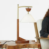 Dreamlight Table Lamp, Brown Solid Wood Base with Elegant Cone Linen Shade