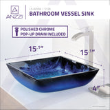 Viace Series 15 in. Bathroom Vessel Sink with Scratch-Tough and Stain-Resistant Non-Porous Surface in Blazing Blue Glass