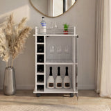 Tuhome Dukat Bar Cart with Two Shelves, Six Built-In Wine Racks, Four Casters, Modern Storage Solution for Kitchen or Dining Room