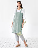 Japanese cross-back linen apron in Dusty blue
