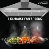 ANZZI 36-Inch 450 CFM 3-Speed Stainless Steel Wall Mount Convertible Pyramid Residential Range Hood with LED Lamp