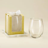 Gold 15 oz. Stemless Wine Glass Gift Box with Ribbon (Set of