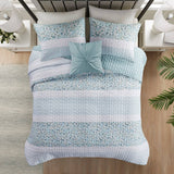 4 Piece Seersucker Quilt Set with Throw Pillow, Aqua