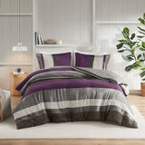 Fluffy Striped Pieced Faux Suede Comforter Set, Purple