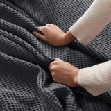 Soft Cotton Waffle Weave Blanket, Dark Grey