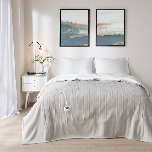 Heated Fleece & Sherpa Electric Bedding Blanket, Tan
