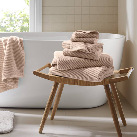 6pcs 100% Cotton Quick-Dry Ribbed Towel Set, Beige